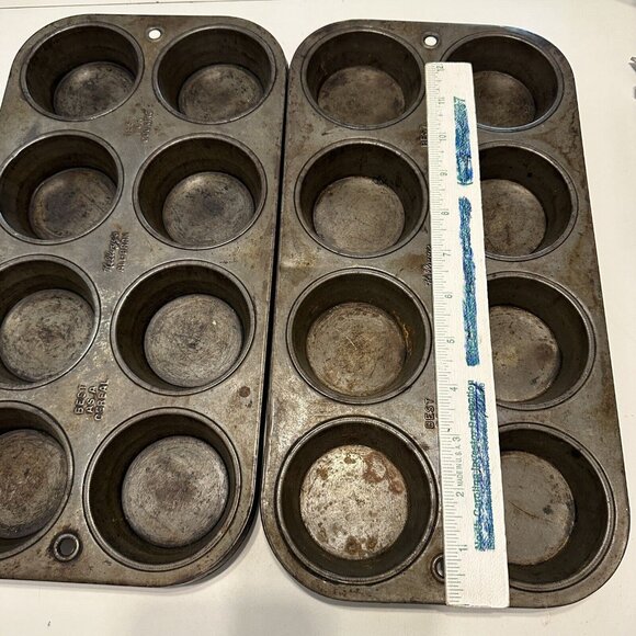 2 VINTAGE KELLOGG'S ALL BRAN 8 MUFFIN TIN Cupcake Pan Baking Metal - Picture 4 of 5